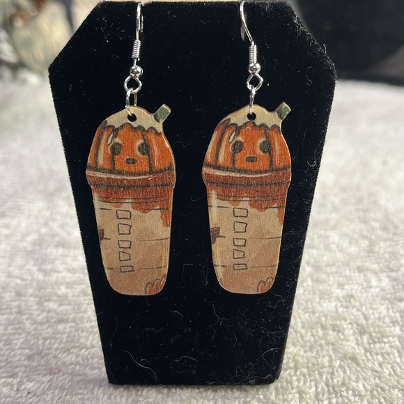 Cute Coffee Cup Wooden  Earrings - Picture 4 of 6